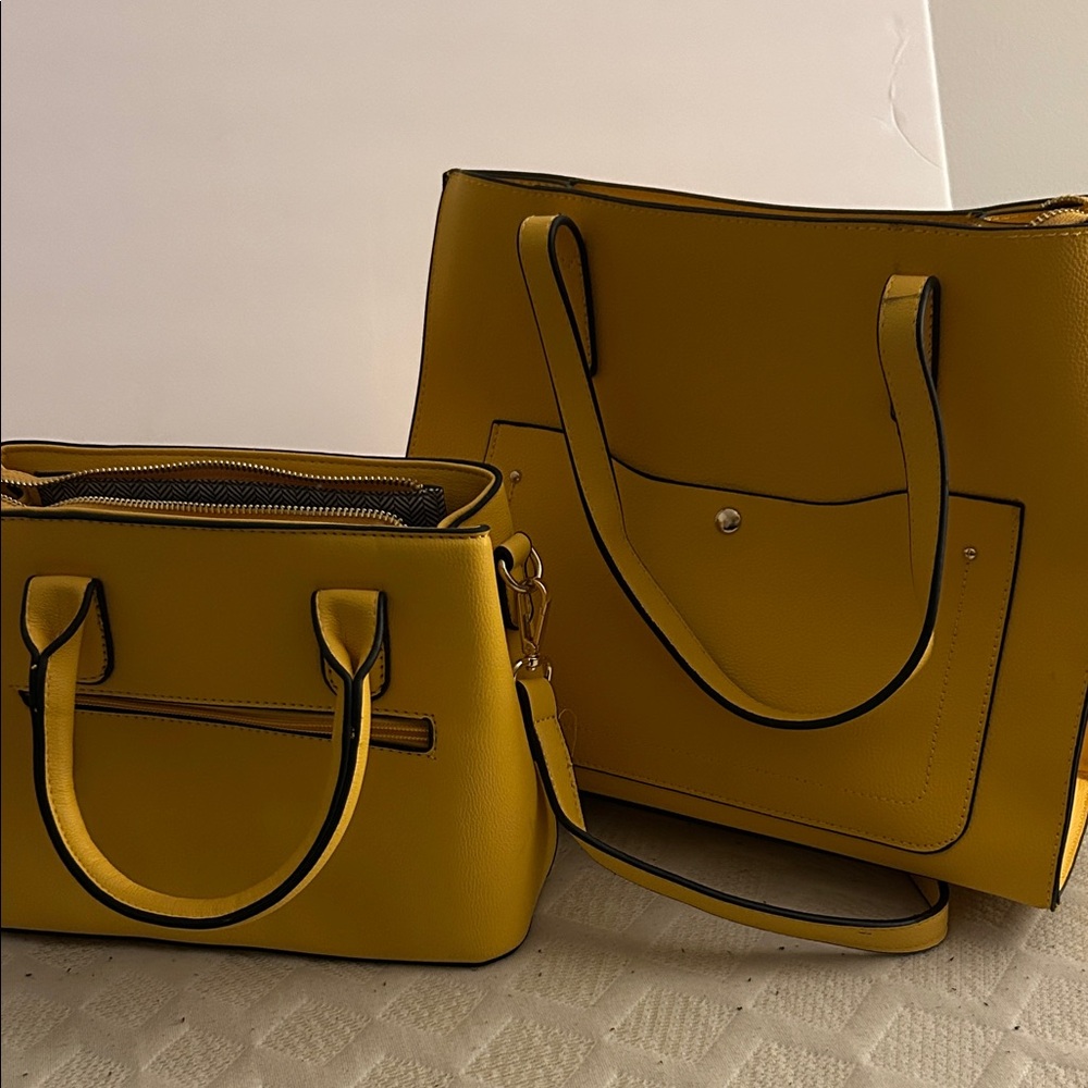 Elegant Yellow Tote and Handbag Set